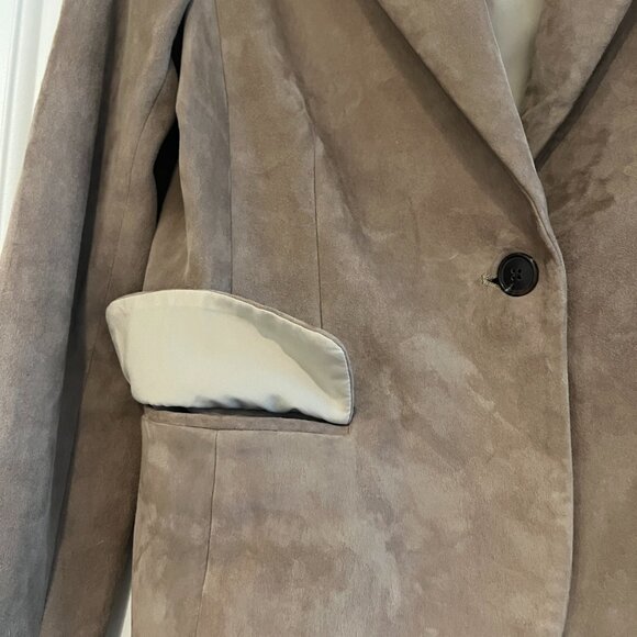 NWOT Susan Bender | US 8 | Suede Blazer Leather Jacket | Taupe Beige Tan - Picture 9 of 10